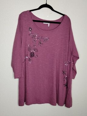 LOGO Lori Goldstein Mauve Sequin Top Women's Size 3X